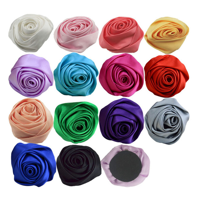 30pcs/lot 3 Large Satin Rolled Flower For Wedding Bridal Bouquet  Decorations DIY Hair Clip Hair Bow Headband Embellishments - AliExpress